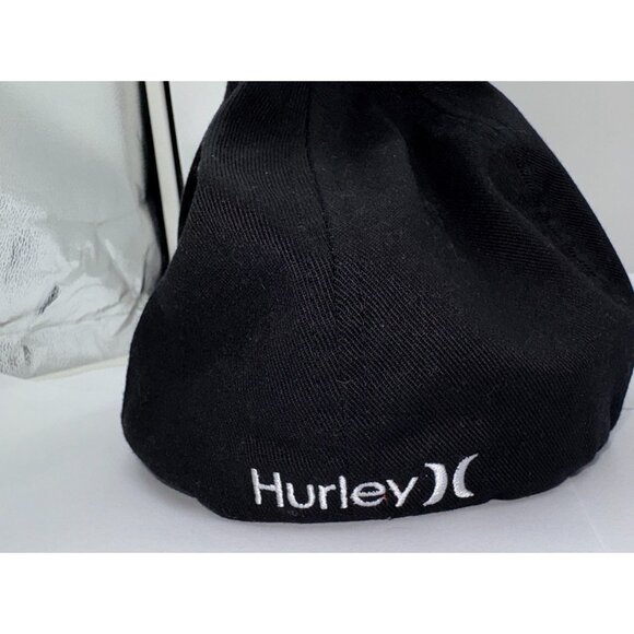 Hurley Flexfit Black Hat S/M Stretch Fitted Cap Yupoong Logo Surf Skate - Picture 7 of 14